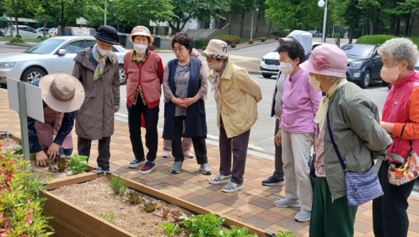 4-2. 용인특례시의 공동주택 텃밭지원사업에 참여한 초당마을 3단지 입주민들이 작물재배 교육을 듣고 있다.png
