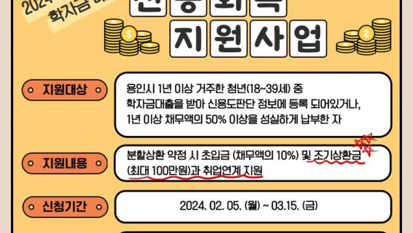 용인특례시가 학자금 대출 청년을 대상으로 신용회복지원사업을 한다.jpg