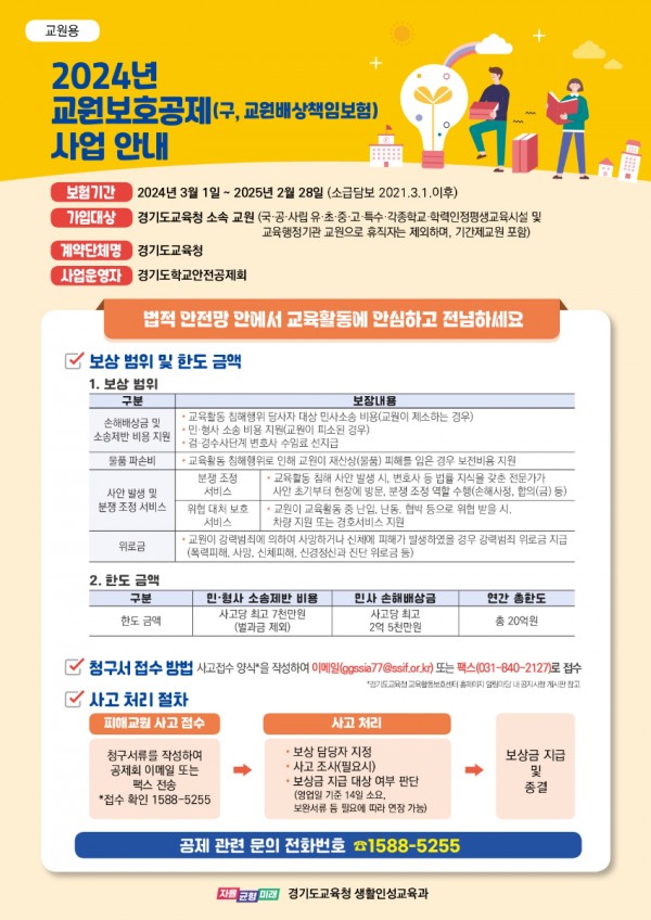 240303 교권 침해 피해 보상 확대, 2024 교원보호공제 사업 안내 포스터.jpg