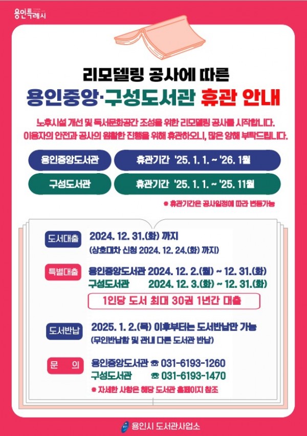 3. 용인중앙도서관, 구성도서관 리모델링 공사에 따른 휴관 안내 포스터 (1).jpg